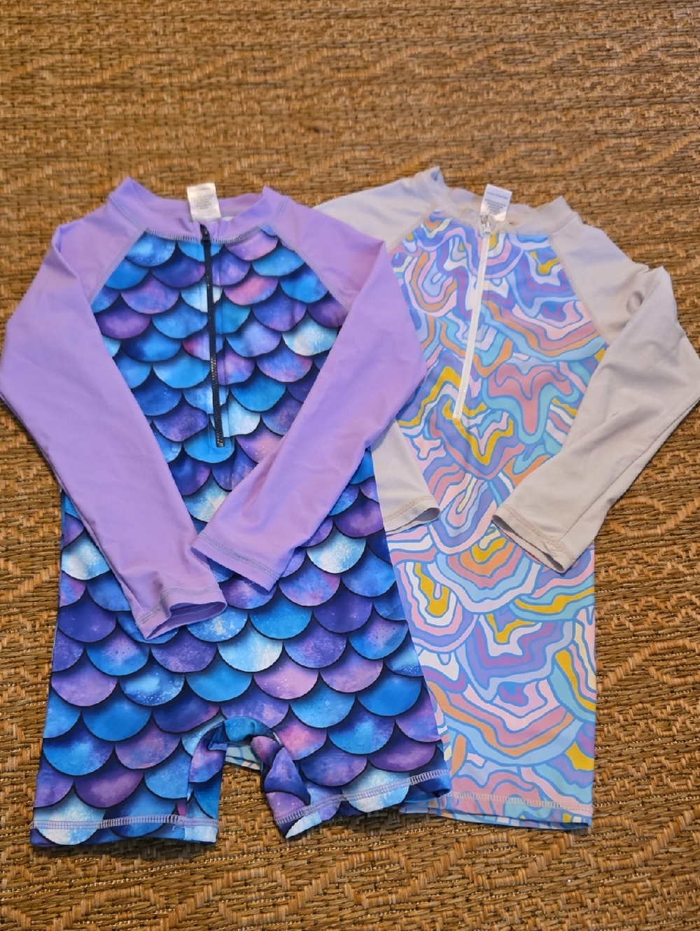 Kids Purple Mermaid & Pastel Print Rash Guard Swimsuit Set